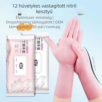Egyszer használatos hosszú nitril kesztyűk mosogatáshoz, nőknek, konyhai tisztításra, tartósak, élelmiszerbiztonságosak, háztartási használatra, szoros illeszkedés, vékony