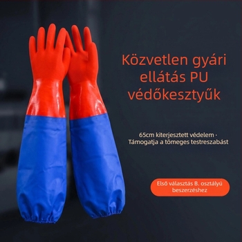 65 cm hosszú, Ipari gumiból készült mosogatós kesztyűk, alacsony hőmérsékleten is rugalmasak, OEM testre szabható
