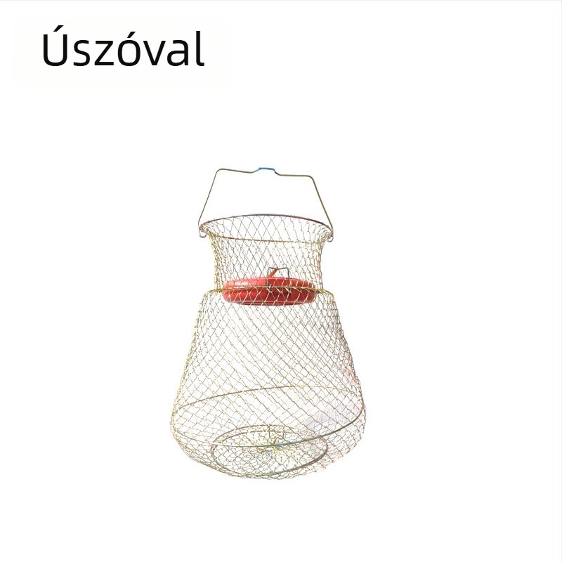 Ötvözöttvas halászkosár, összecsukható, úszóval – horgászati kiegészítő
