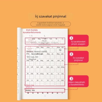 Első osztály: Pinyin olvasás és szavak írása gyakorlófüzet, diktálás, helyesírás és olvasás