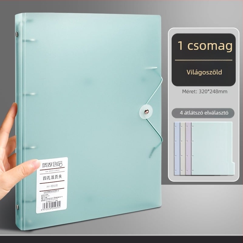 A4-es notesz négy lyukkal, közép- és gimnáziumi tanulóknak, egyszerű szervezés.
