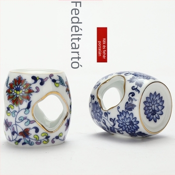 Kék-fehér kerámia fedél-támasz prémium teáskannához, fehér porcelán gaiwan fedél és tál kiegészítők teaceremóniához