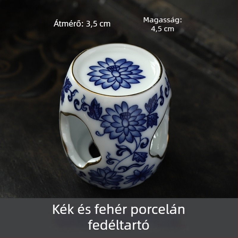 Kék-fehér kerámia fedél-támasz prémium teáskannához, fehér porcelán gaiwan fedél és tál kiegészítők teaceremóniához