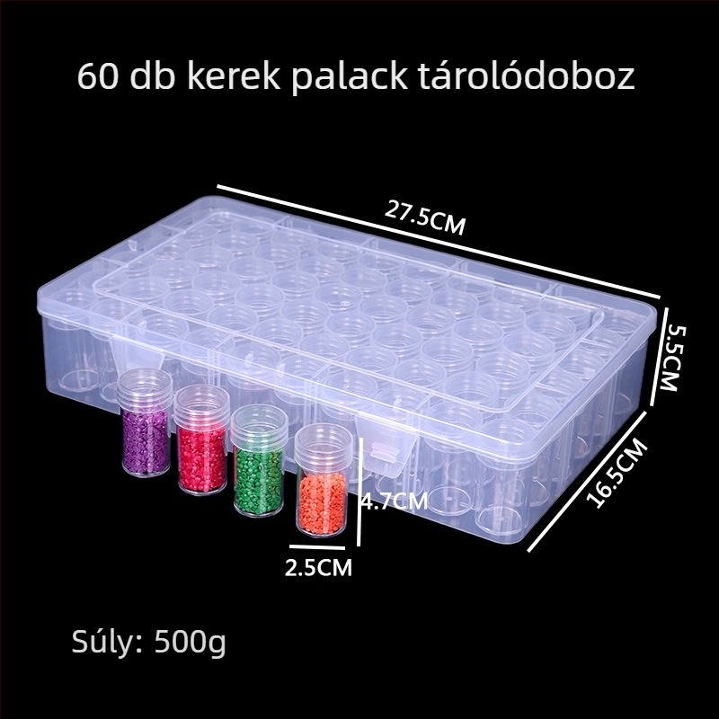 Átlátszó gyöngy tároló doboz 60 rekesszel és fedéllel