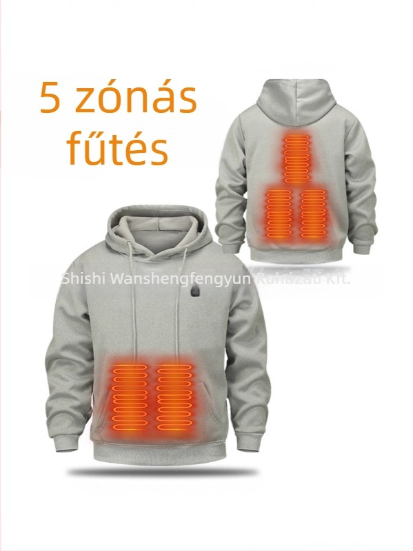 Férfi USB-melegített fleece-beléssel kapucnis pulóver, kültéri téli használatra