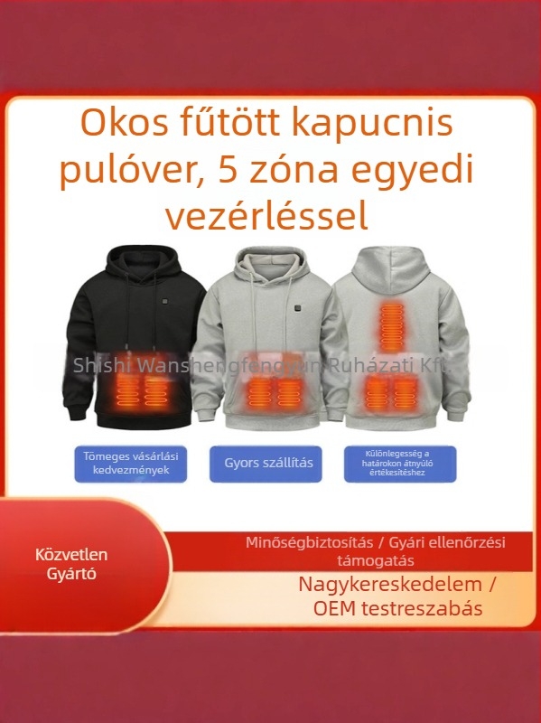 Férfi USB-melegített fleece-beléssel kapucnis pulóver, kültéri téli használatra