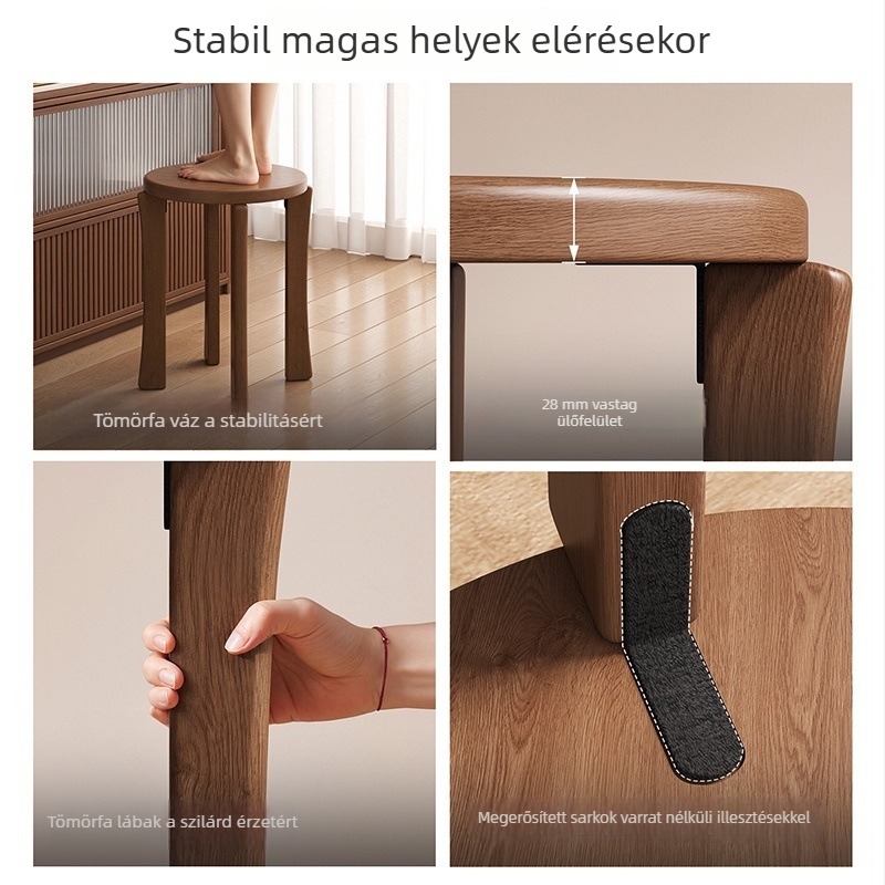 Tömörfa kerek ülőke otthoni használatra, egymásba rakható, többfunkciós 4-az-egyben