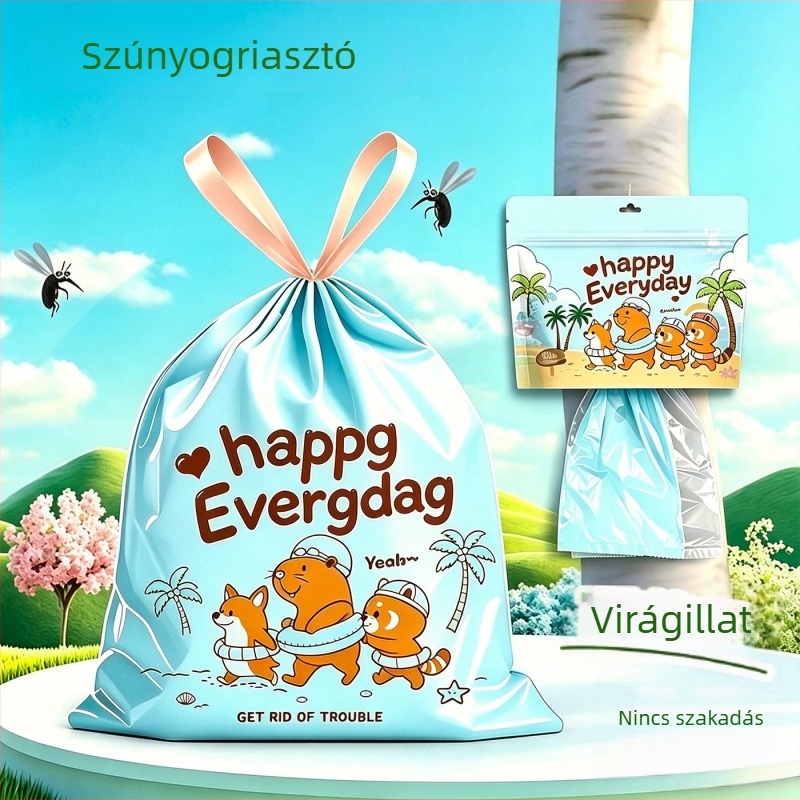 Szemeteszsákok otthonra, szakadásmentes, húzókötővel, nagy méret, extra vastag, konyha és kollégium számára, aranyos mintával