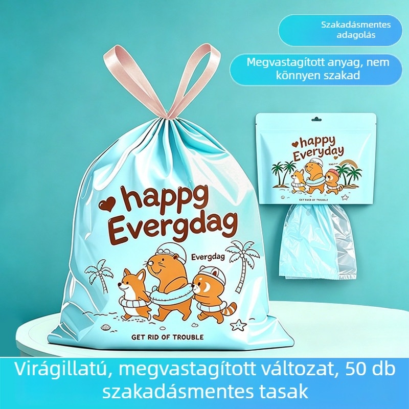 Szemeteszsákok otthonra, szakadásmentes, húzókötővel, nagy méret, extra vastag, konyha és kollégium számára, aranyos mintával