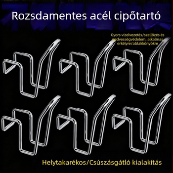Rozsdamentes acél cipőszárító akasztó kültéri erkélyhez, kompatibilis ablakvédő korlátokkal