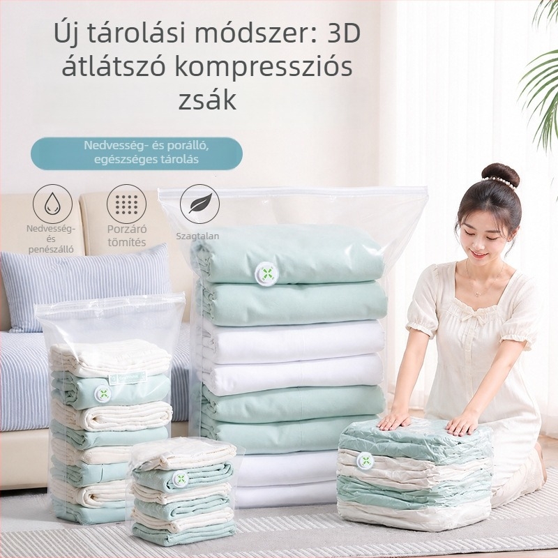 Átlátszó 3D-s vákuum tömörítő táska paplanok és ruhák tárolására