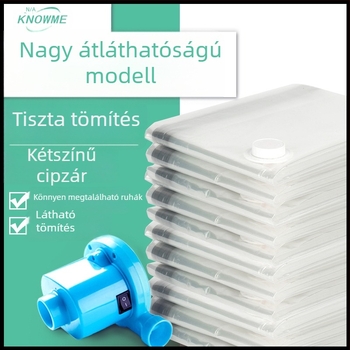 Átlátszó vákuumos tömítő tárolótáska ruhákhoz, dzseki és paplanhoz, kétszínű cipzárral