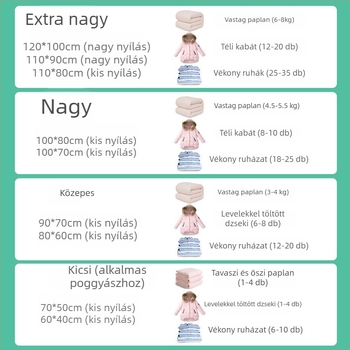 Átlátszó vákuumos tömítő tárolótáska ruhákhoz, dzseki és paplanhoz, kétszínű cipzárral