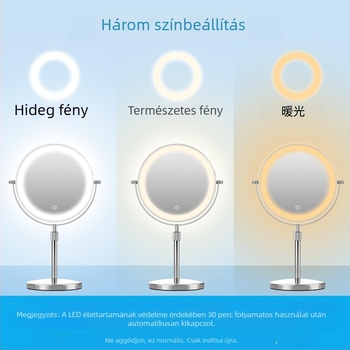 Állítható fém sminktükör, asztali teleszkópos világítással, HD minőségű tükör, újratölthető szépség tükör