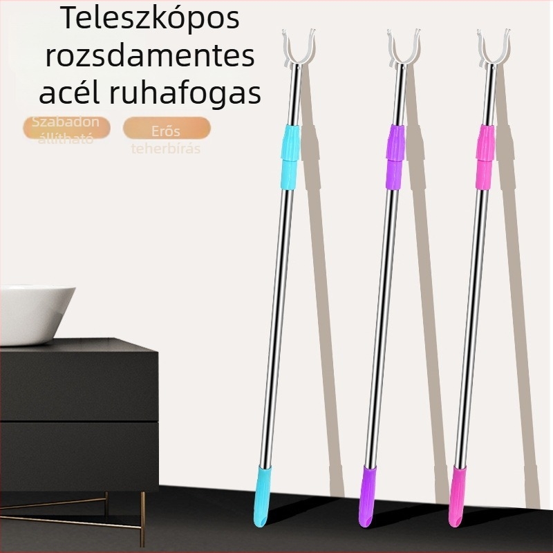 Rozsdamentes acélból készült teleszkópos ruhaszárító rúd alumínium fejjel, egy darabból, erkélyhez