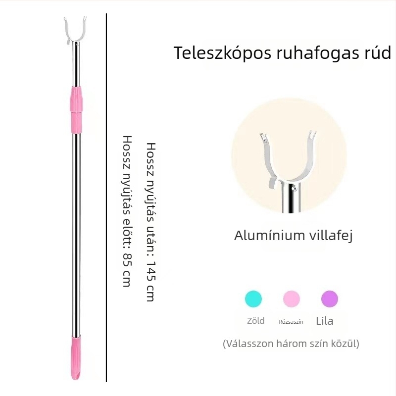 Rozsdamentes acélból készült teleszkópos ruhaszárító rúd alumínium fejjel, egy darabból, erkélyhez