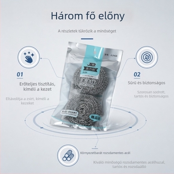 Nagy méretű, 2 darabos rozsdamentes acél tisztító golyók a konyhai tisztításhoz, 64 g, nem hullik szálak