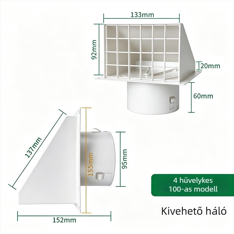Kültéri falra szerelt ABS korong-típusú szellőző, esővédő sapkával és szeleppel