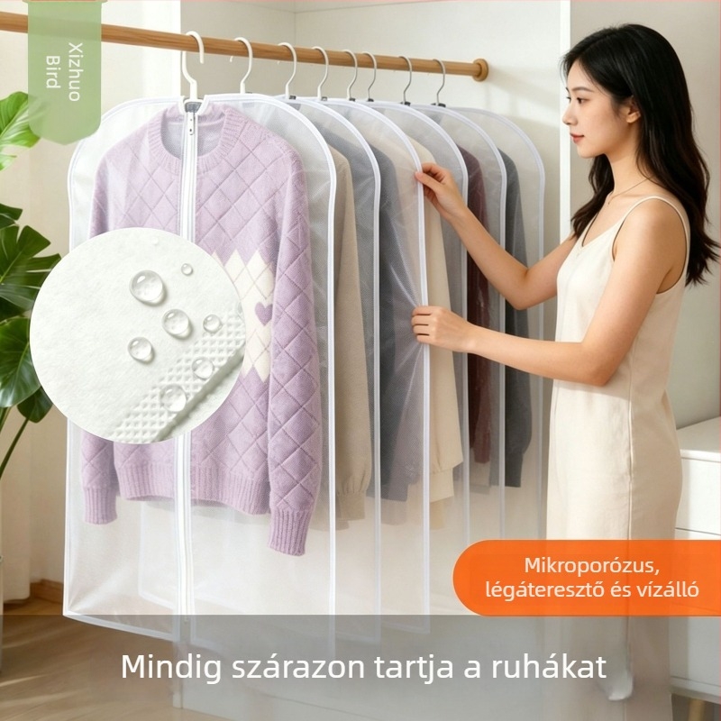 Hosszú porvédő ruhákhoz, légáteresztő, nem szövött anyagból készült ruhatartó zacskó