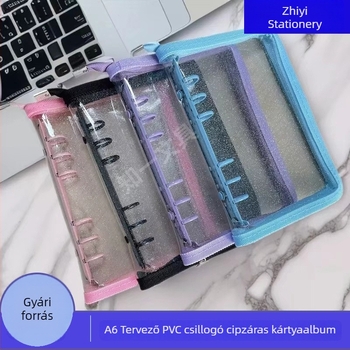 A6-os csillogó cipzáros oldaltartó, átlátszó PVC puha borító – fényképalbum, kártyaalbum és matricagyűjtemény
