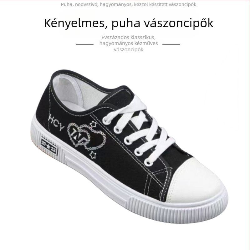 Női vászon sneakers fehér, sokoldalú, puha talpú, mindennapi casual cipő tavasz–őszre