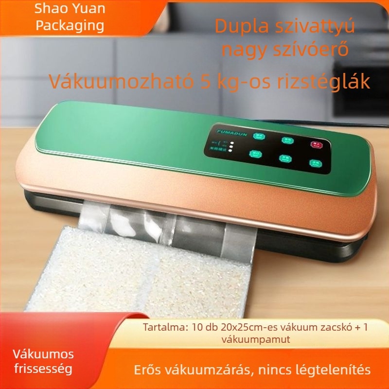 Otthoni használatra szánt automata vákuumzáró készülék, kompakt rizs tasak vákuumzáró gép, 2,5–5 kg-os formával