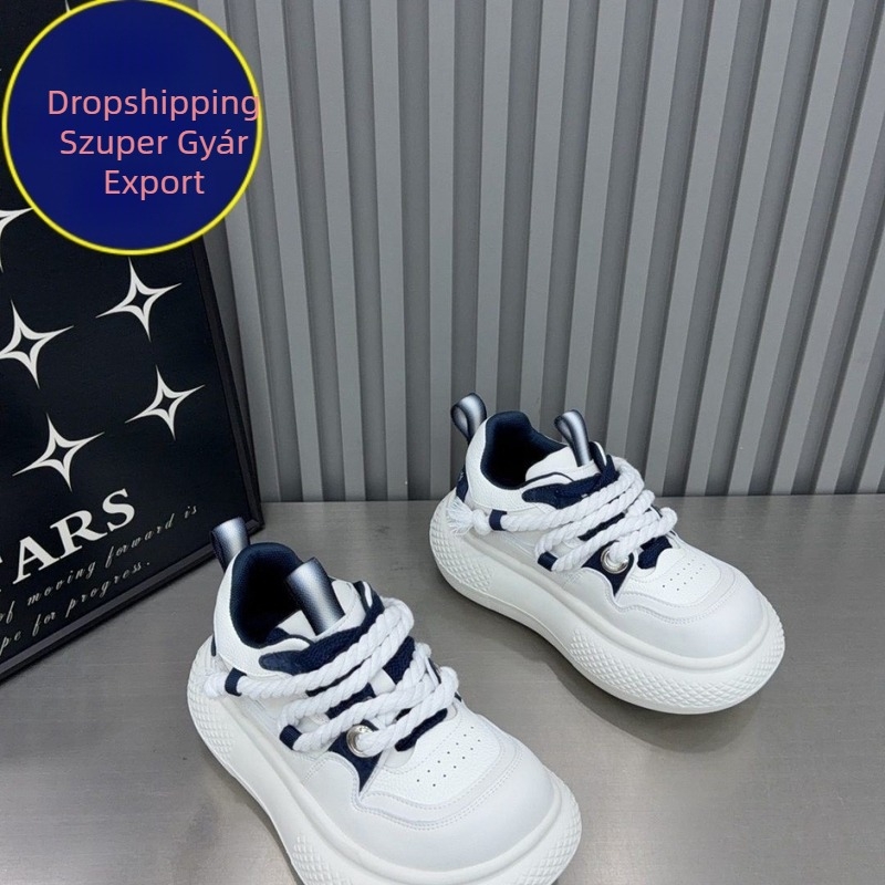 Női chunky sneaker csillag mintával, fehér, vastag talppal, 2026-os új modell, tavaszi hétköznapi sportcipő, magasságot növelő