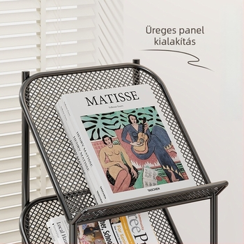 Olasz minimalist vasból készült bemutató állvány magazinok és újságok számára — padlón álló és falra szerelhető