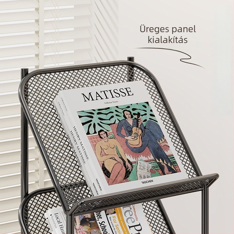 Olasz minimalist vasból készült bemutató állvány magazinok és újságok számára — padlón álló és falra szerelhető