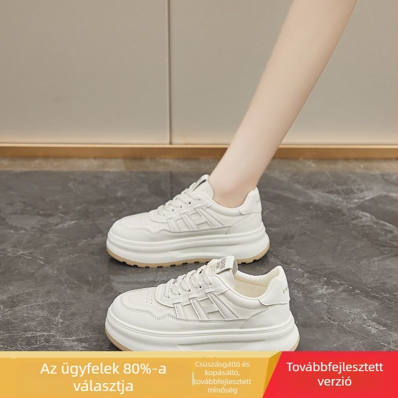 Női fehér sneakers vastag talppal, platformos, lélegző hálós felső rész, mindennapi viselet