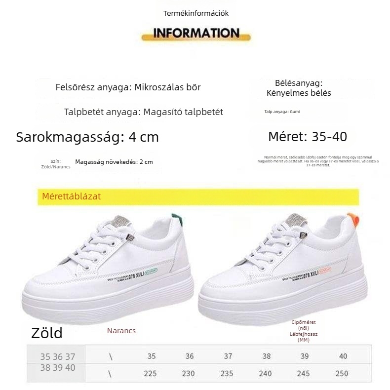 Női fehér sneaker rejtett magasság növelővel, 2026 tavasz, sokoldalú vastag talp, légáteresztő, csúszásmentes, mindennapi cipő