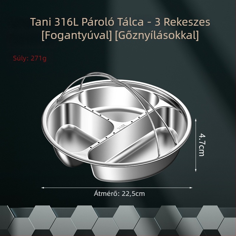 316L rozsdamentes acél, élelmiszer-minőségű belső pároló rács rizsfőzőhöz, osztott pároló tálca és kosár a étel előkészítéséhez