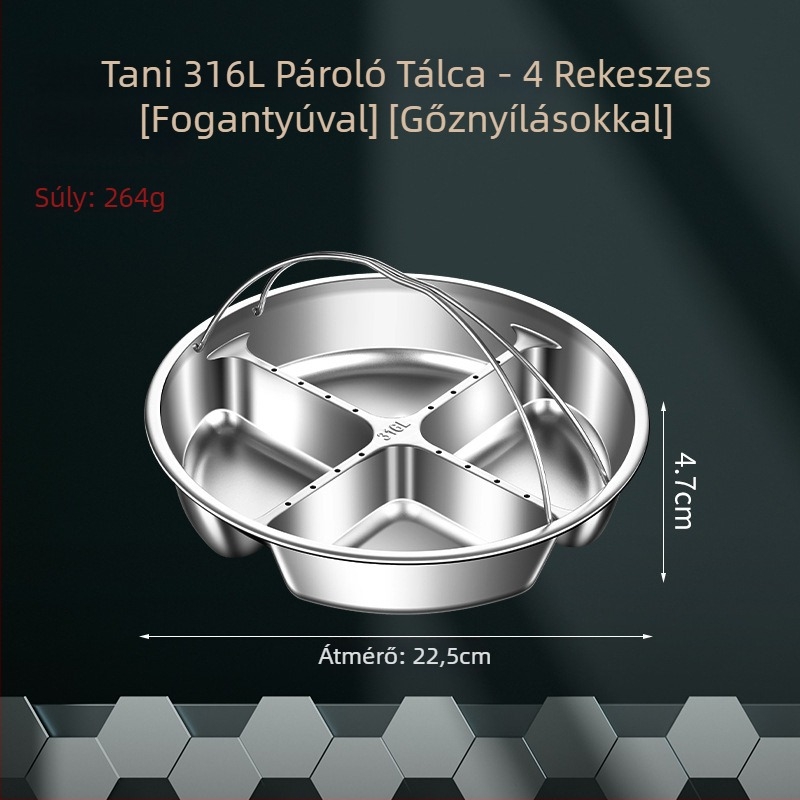 316L rozsdamentes acél, élelmiszer-minőségű belső pároló rács rizsfőzőhöz, osztott pároló tálca és kosár a étel előkészítéséhez