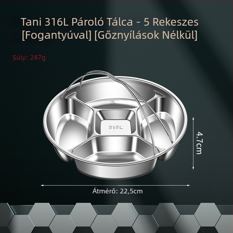 316L rozsdamentes acél, élelmiszer-minőségű belső pároló rács rizsfőzőhöz, osztott pároló tálca és kosár a étel előkészítéséhez