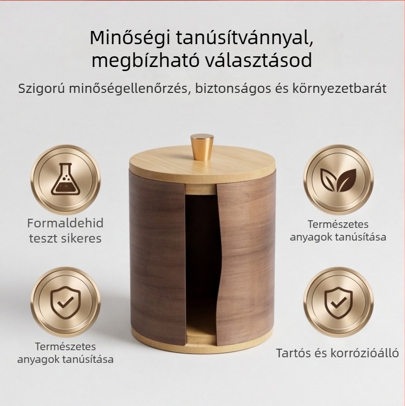 Diós színű zsebkendőtartó fedéllel, modern minimál stílus, nappalira és hálószobába