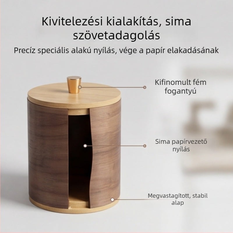 Diós színű zsebkendőtartó fedéllel, modern minimál stílus, nappalira és hálószobába