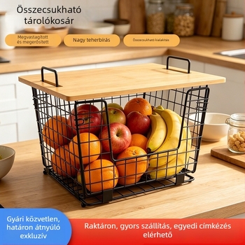 Kovácsoltvasból készült konyhai gyümölcs- és zöldségtál, többfunkciós rakható tárolókosár, asztali nassolnivaló rendező