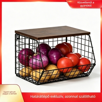 Konyhai fém, többszörös funkciójú gyümölcs- és zöldségtároló kosár, falra szerelhető vagy asztali snack organizer