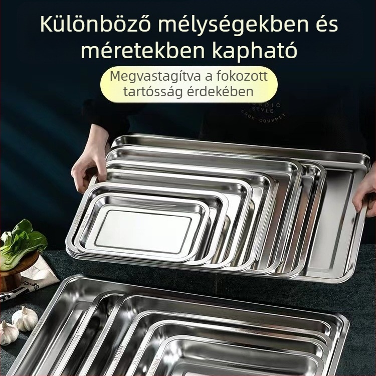 Mágneses rozsdamentes acél négyszögletes tál barbecue-hoz, éttermi tál, téglalap teás tálca