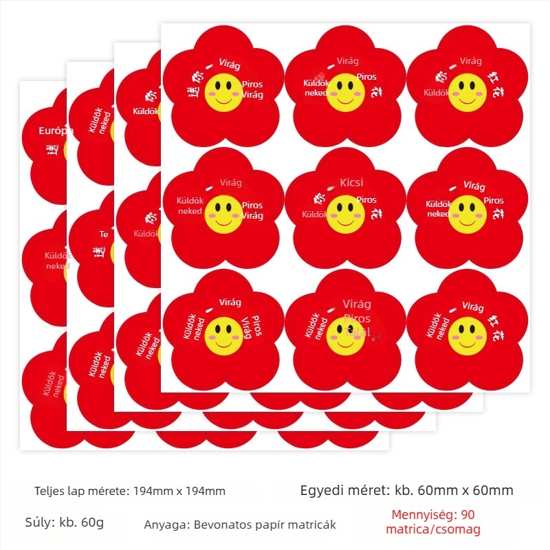 50 db kis piros virágos üdvözlőlap ünnepi díszítéshez és gyermekek dicséretéhez
