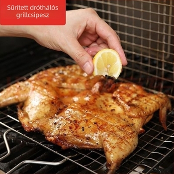 Téglalap alakú grillrács készlet, vastagított rács csirke és hal sütéséhez, fa fogantyúval