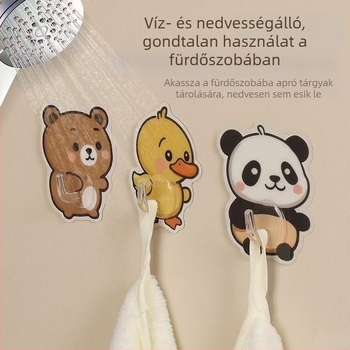 Édes karikatúra öntapadós horog fürdőszobába, vízálló, fúrás nélkül, nyom nélkül, Panda-Kacsa-Medve mintával, kreatív falis tárolás