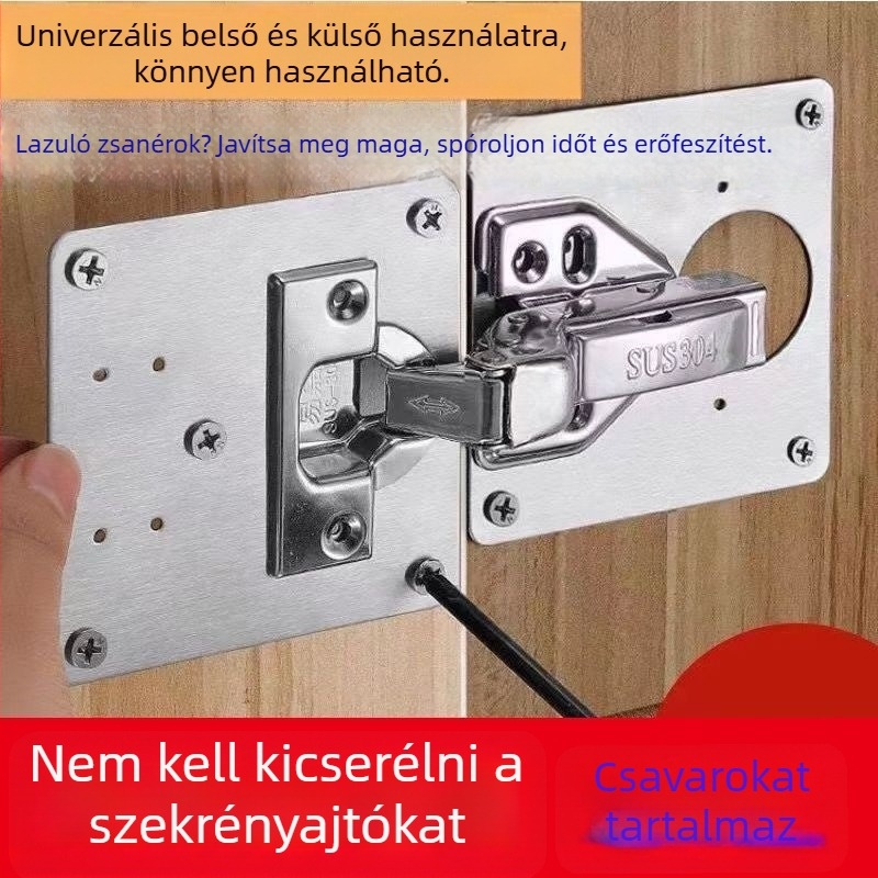 Univerzális rozsdamentes acél csuklópánt javító készlet fa szekrényajtókhoz és gardróbokhoz