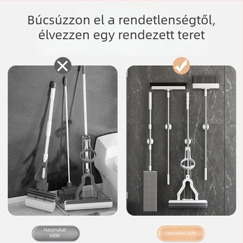 Falra szerelhető felmosó- és söprőtartó erős ragasztóval, fúrás nélkül