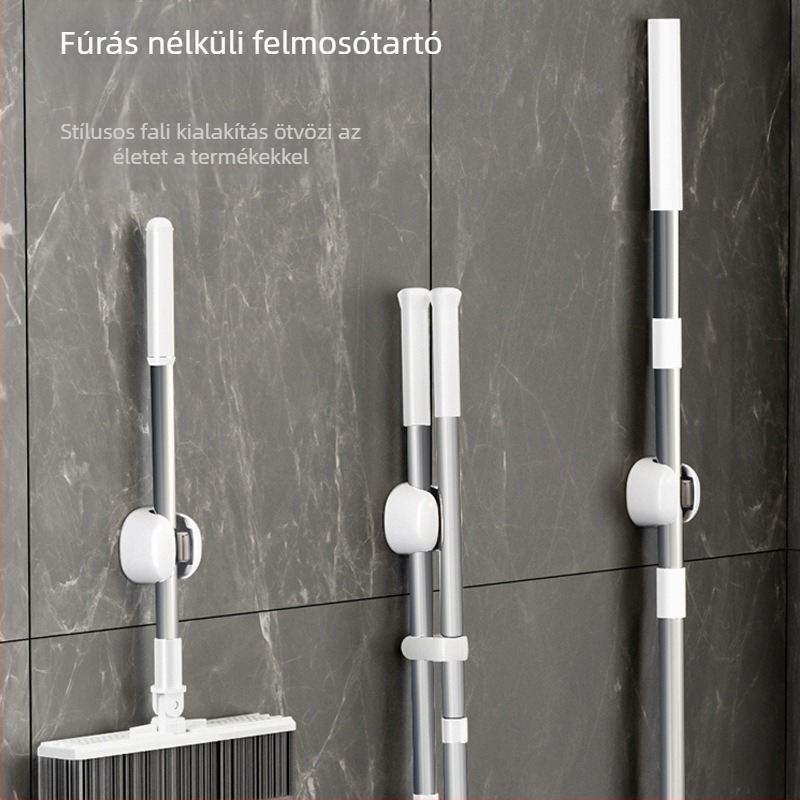 Falra szerelhető felmosó- és söprőtartó erős ragasztóval, fúrás nélkül