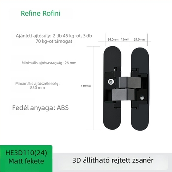 Háromdimenziós állítható rejtett ajtócsukló, toló- és hajlító ajtókhoz, cink-ötvözet, tartós és csendes