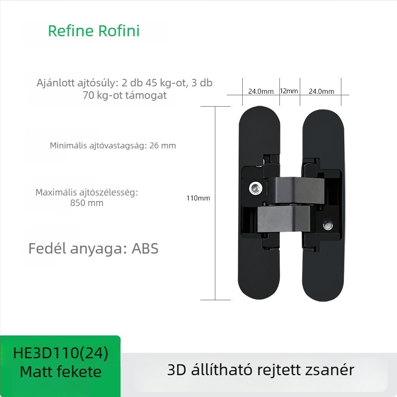 Háromdimenziós állítható rejtett ajtócsukló, toló- és hajlító ajtókhoz, cink-ötvözet, tartós és csendes
