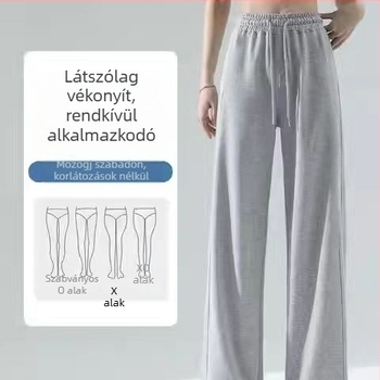 Női nyári széles nadrág, magas derék, laza szabású, egyenes vonal, hétköznapi sportos nadrág viszkózból