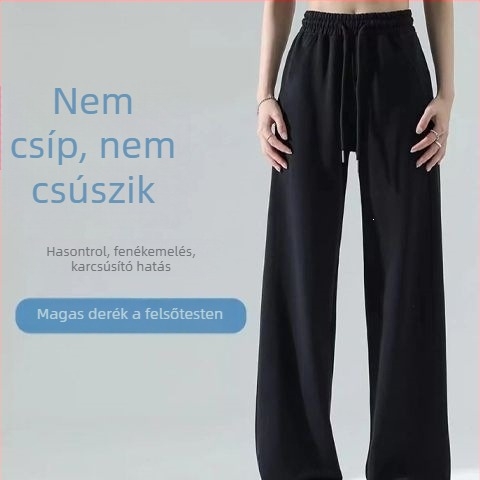 Női nyári széles nadrág, magas derék, laza szabású, egyenes vonal, hétköznapi sportos nadrág viszkózból