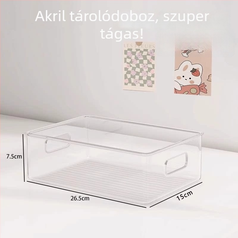 Asztali átlátszó akril tároló doboz, téglalap alakú rendező snackekhez és kozmetikumokhoz